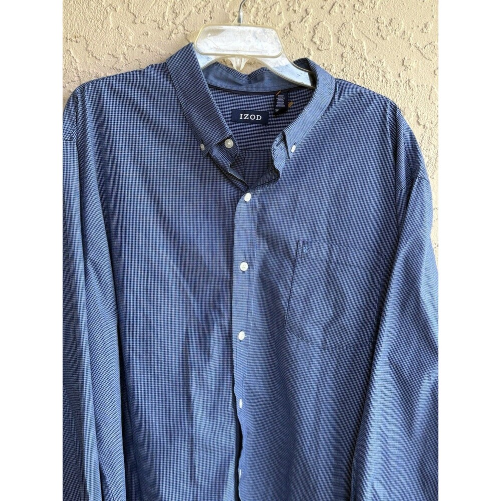 Izod Men’s Size XXL Big n Tall Blue White Gingham Check Button Down Front Shirt